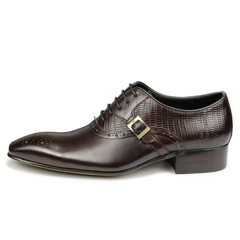 Chaussures Formelles Pour Hommes Cuir Véritable Richelieu Mariage Élégantes - Café