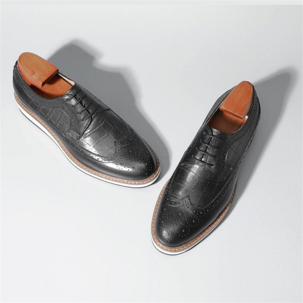 Chaussures Formelles Pour Hommes Décontractées Brogue Cuir Vache - Noir