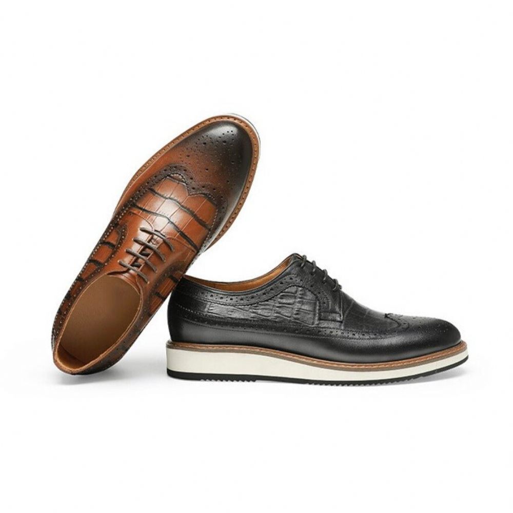 Chaussures Formelles Pour Hommes Décontractées Brogue Cuir Vache - Noir