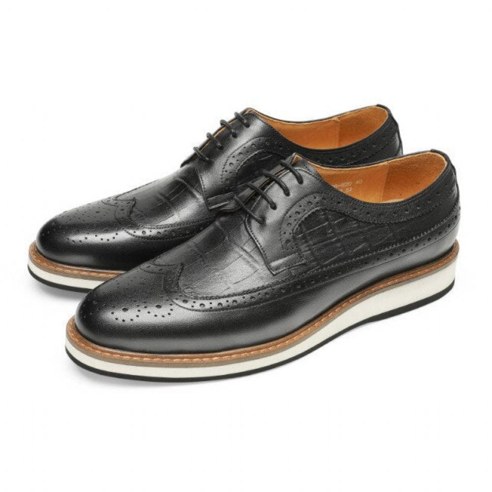 Chaussures Formelles Pour Hommes Décontractées Brogue Cuir Vache - Noir