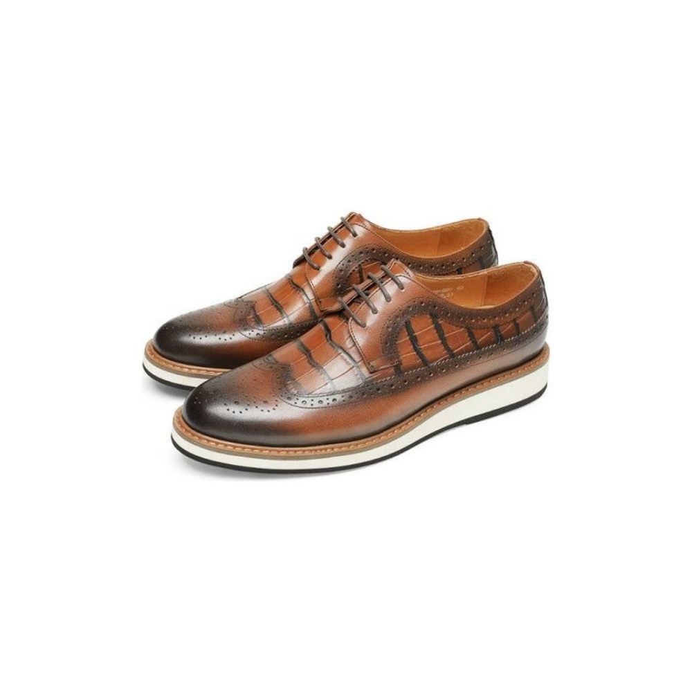 Chaussures Formelles Pour Hommes Décontractées Brogue Cuir Vache - Café