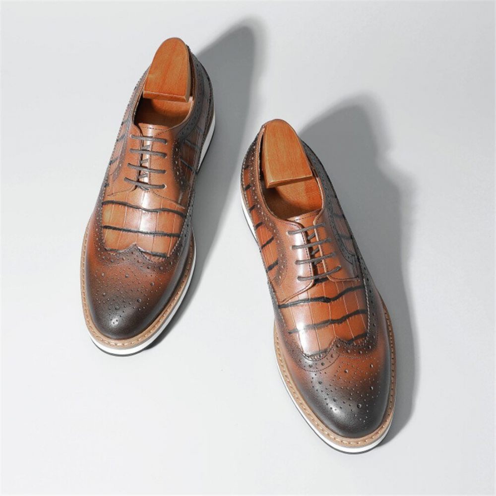 Chaussures Formelles Pour Hommes Décontractées Brogue Cuir Vache - Café