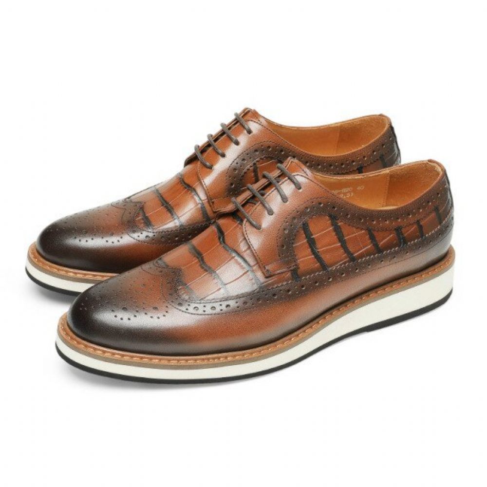 Chaussures Formelles Pour Hommes Décontractées Brogue Cuir Vache - Café