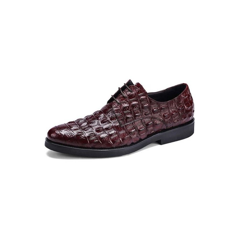 Chaussures Formelles Pour Hommes Décontractées À Lacets Oxford Cuir Crocodile Opulent - Rouge