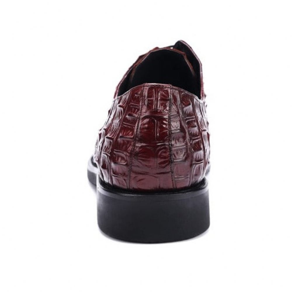 Chaussures Formelles Pour Hommes Décontractées À Lacets Oxford Cuir Crocodile Opulent - Rouge