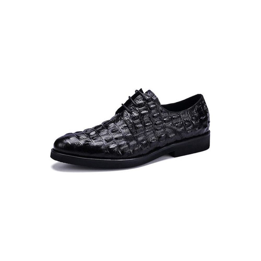 Chaussures Formelles Pour Hommes Décontractées À Lacets Oxford Cuir Crocodile Opulent - Noir