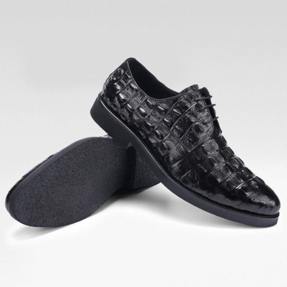 Chaussures Formelles Pour Hommes Décontractées À Lacets Oxford Cuir Crocodile Opulent - Noir