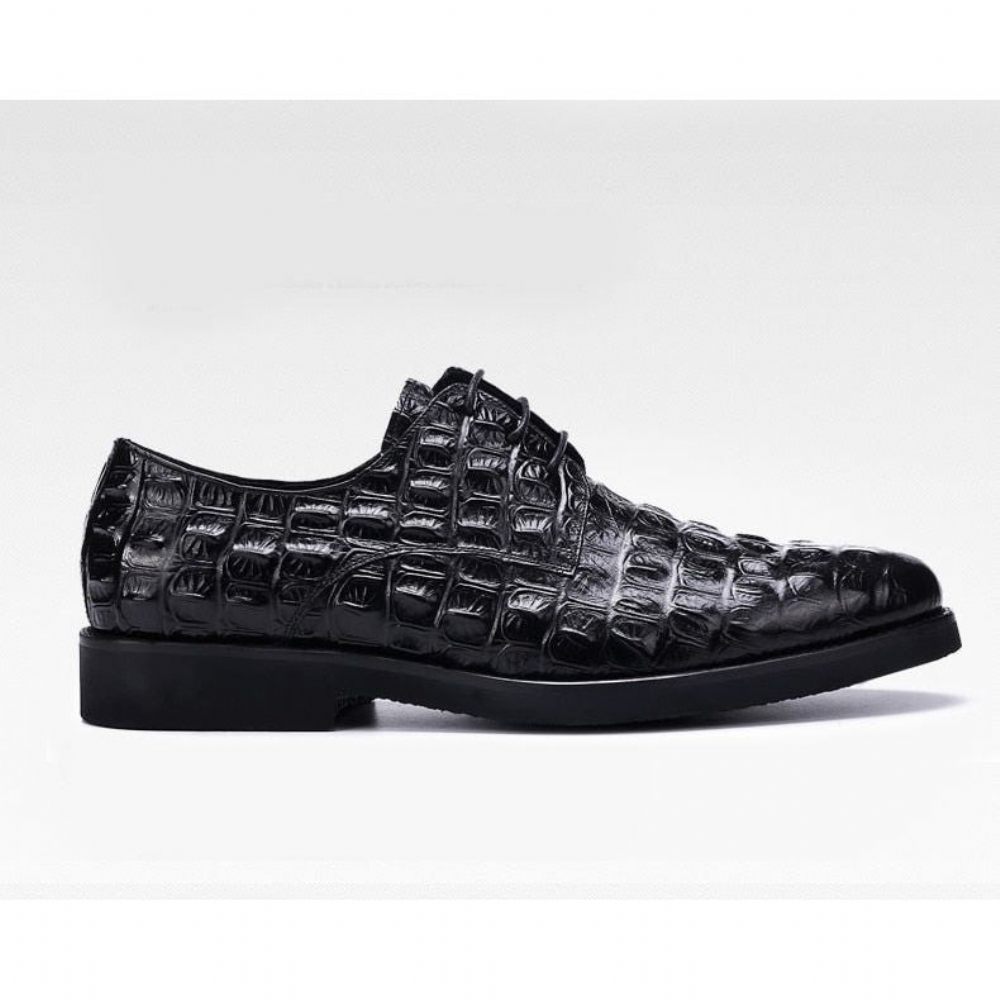 Chaussures Formelles Pour Hommes Décontractées À Lacets Oxford Cuir Crocodile Opulent - Noir