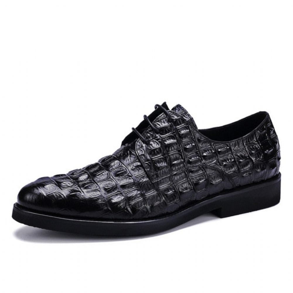 Chaussures Formelles Pour Hommes Décontractées À Lacets Oxford Cuir Crocodile Opulent - Noir