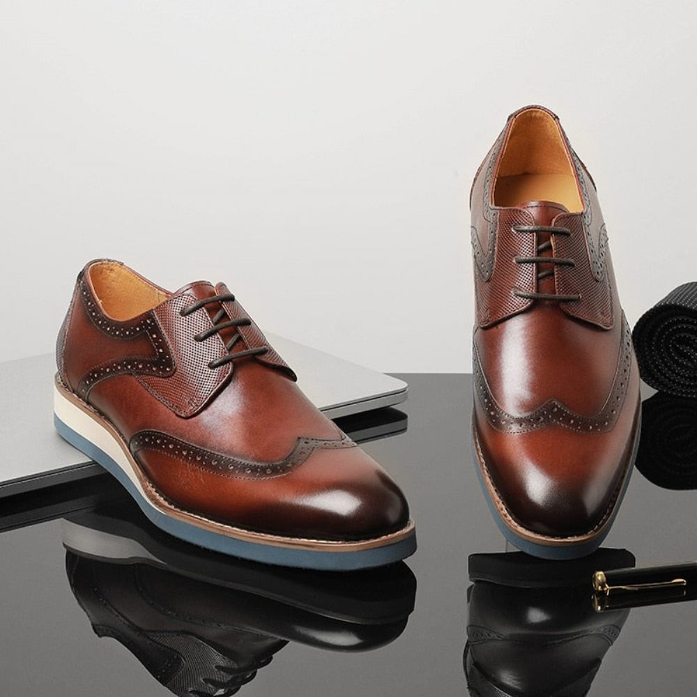 Chaussures Formelles Pour Hommes Décontractées Oxford Texturées Exotiques À Bout D'aile - Café