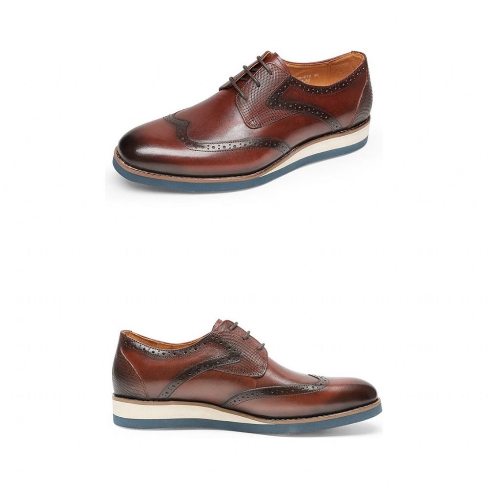 Chaussures Formelles Pour Hommes Décontractées Oxford Texturées Exotiques À Bout D'aile - Café