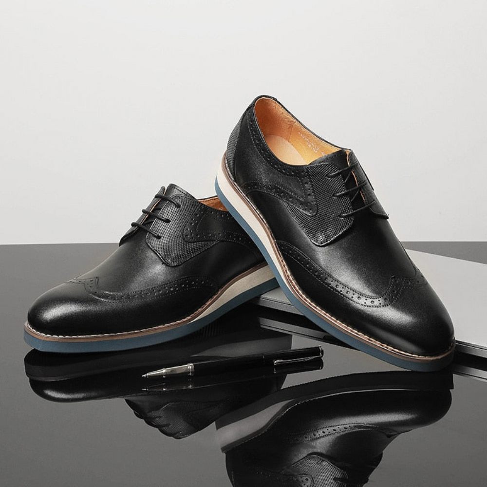 Chaussures Formelles Pour Hommes Décontractées Oxford Texturées Exotiques À Bout D'aile - Noir