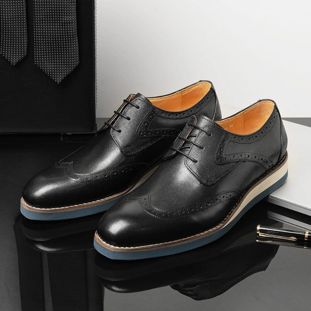 Chaussures Formelles Pour Hommes Décontractées Oxford Texturées Exotiques À Bout D'aile - Noir