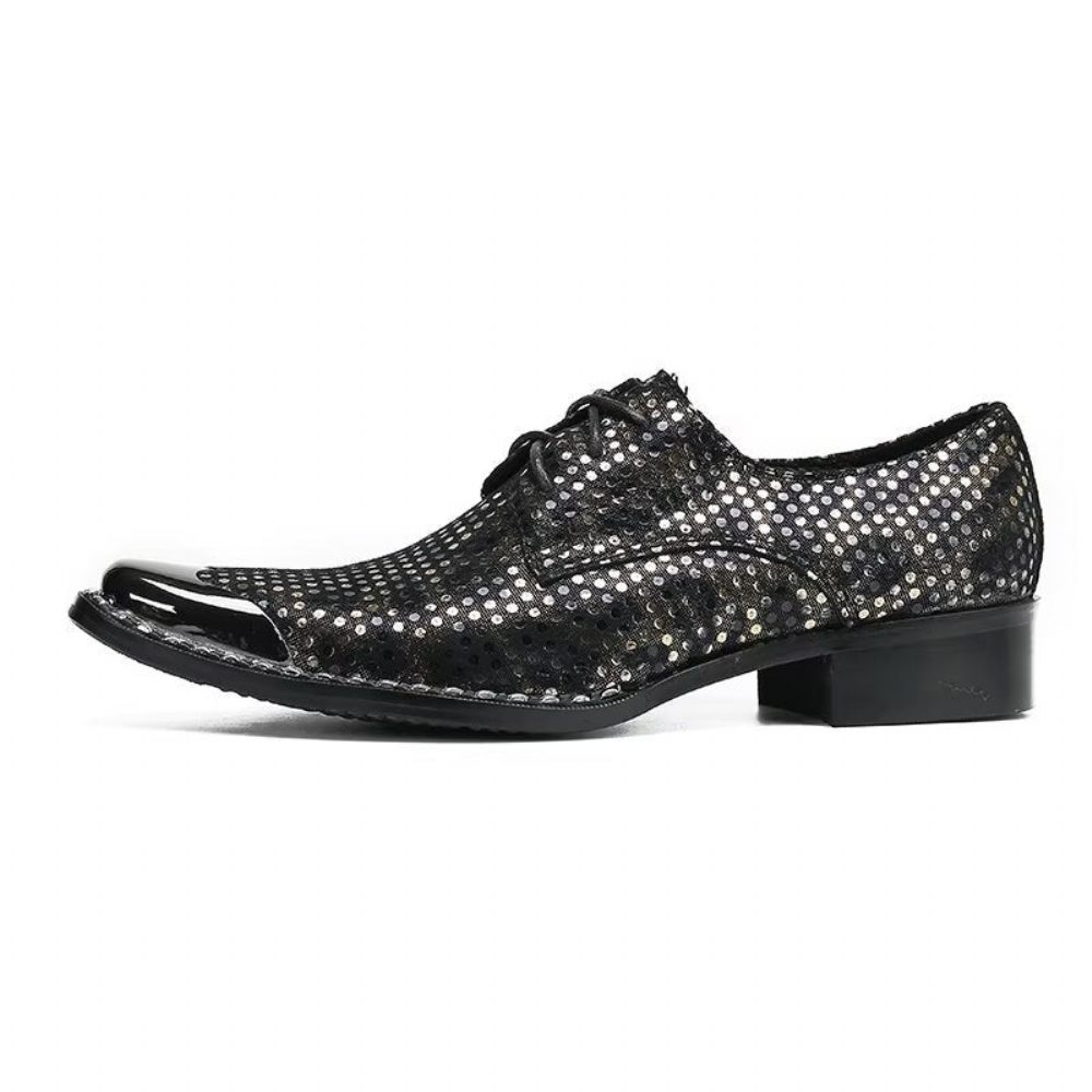 Chaussures Formelles Pour Hommes Derbies À Bout Carré Cuir Texture Exotique Luxe - Noir