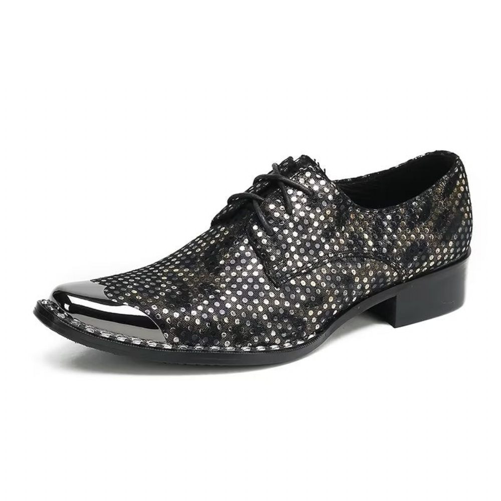 Chaussures Formelles Pour Hommes Derbies À Bout Carré Cuir Texture Exotique Luxe - Noir