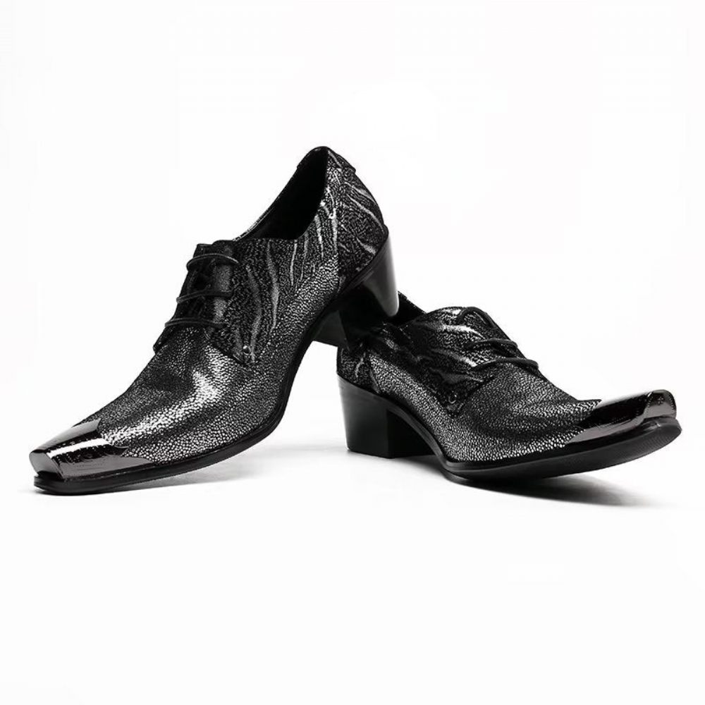 Chaussures Formelles Pour Hommes Derbies À Bout Pointu Cuir Exotique Luxe - Noir