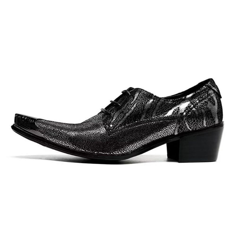 Chaussures Formelles Pour Hommes Derbies À Bout Pointu Cuir Exotique Luxe - Noir