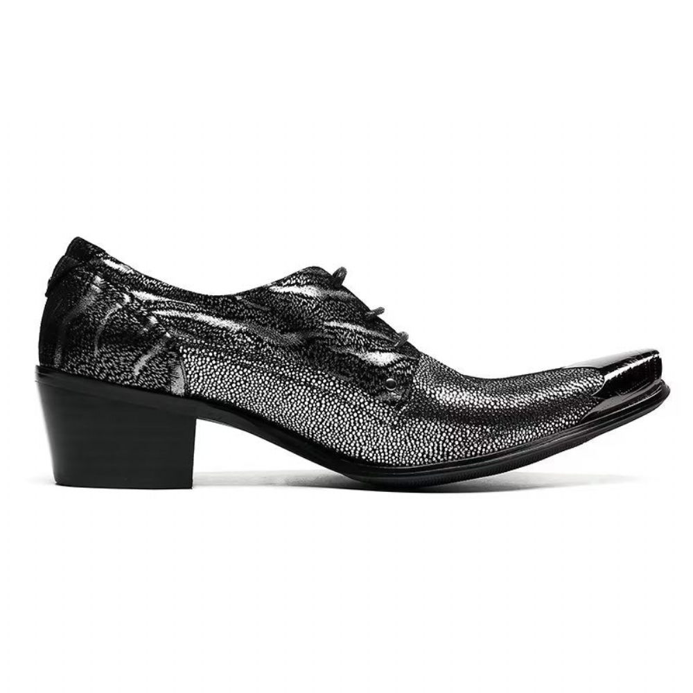 Chaussures Formelles Pour Hommes Derbies À Bout Pointu Cuir Exotique Luxe - Noir