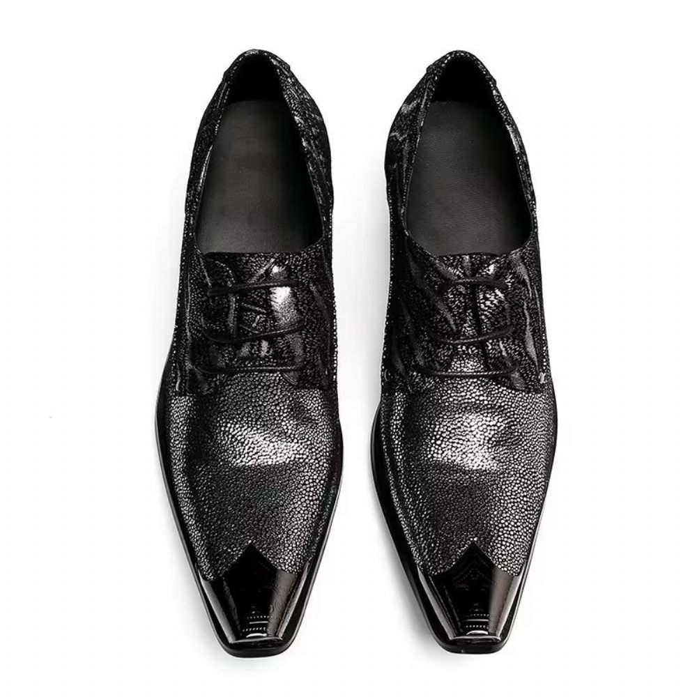 Chaussures Formelles Pour Hommes Derbies À Bout Pointu Cuir Exotique Luxe - Noir