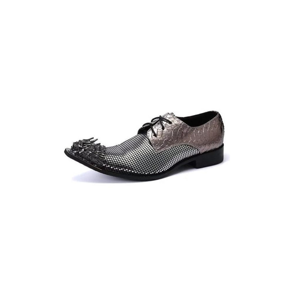 Chaussures Formelles Pour Hommes Derbies Cuir Véritable À Motif Exotique Somptueux - Gris