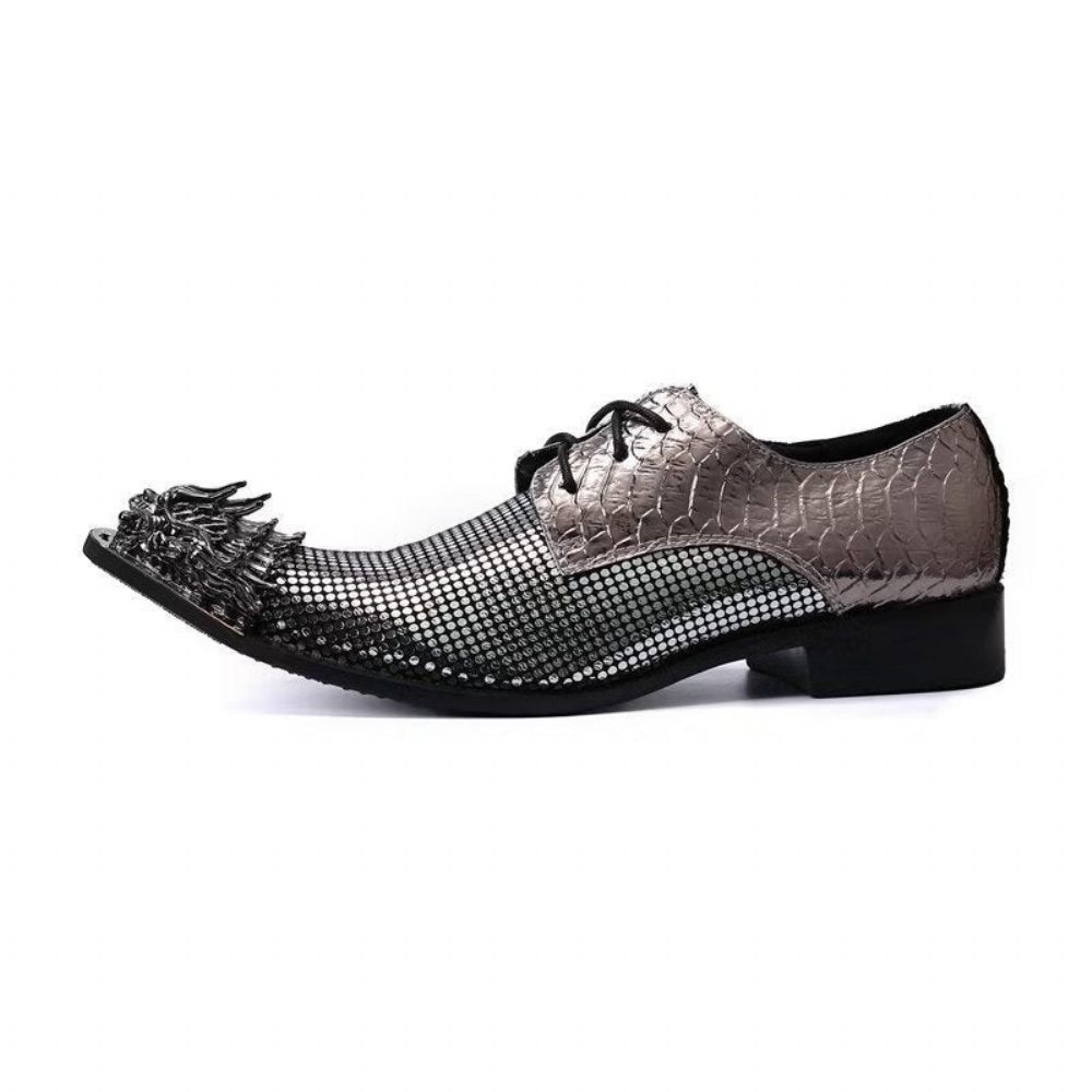 Chaussures Formelles Pour Hommes Derbies Cuir Véritable À Motif Exotique Somptueux - Gris