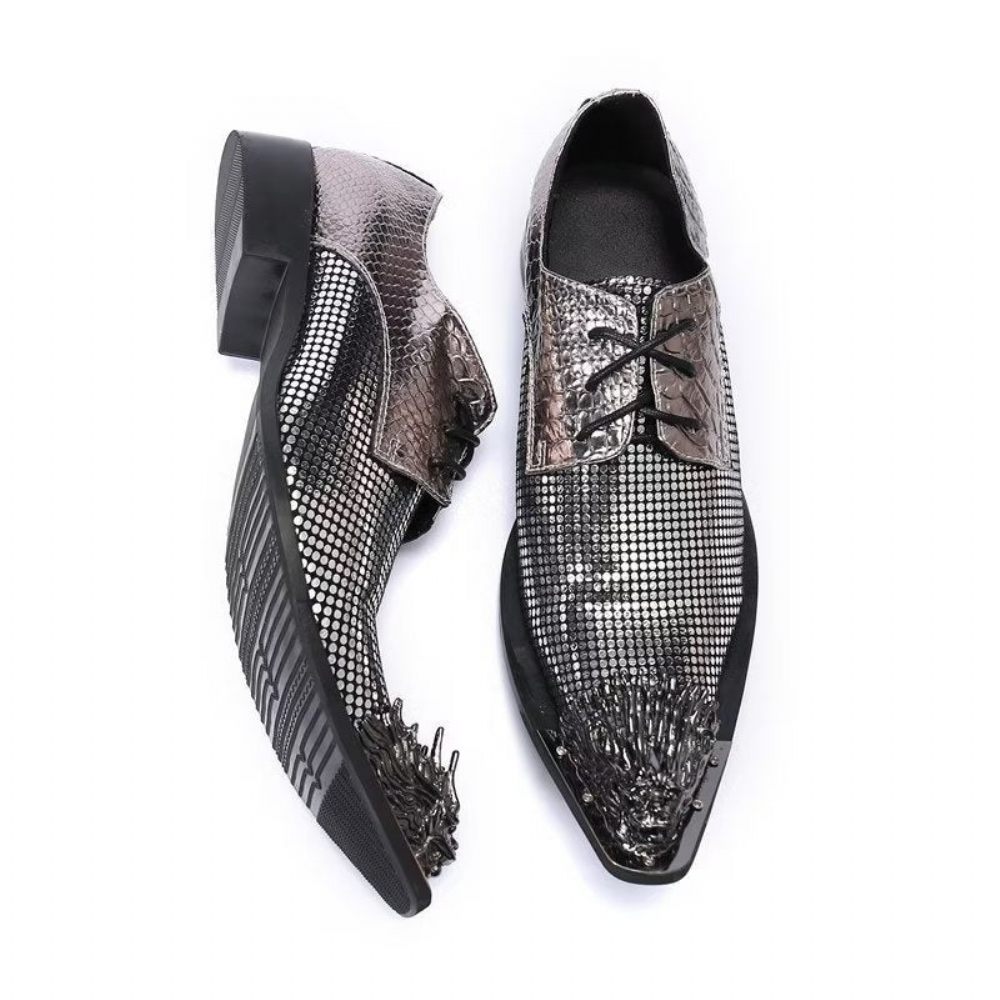 Chaussures Formelles Pour Hommes Derbies Cuir Véritable À Motif Exotique Somptueux - Gris