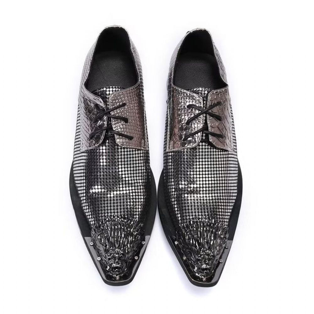 Chaussures Formelles Pour Hommes Derbies Cuir Véritable À Motif Exotique Somptueux - Gris