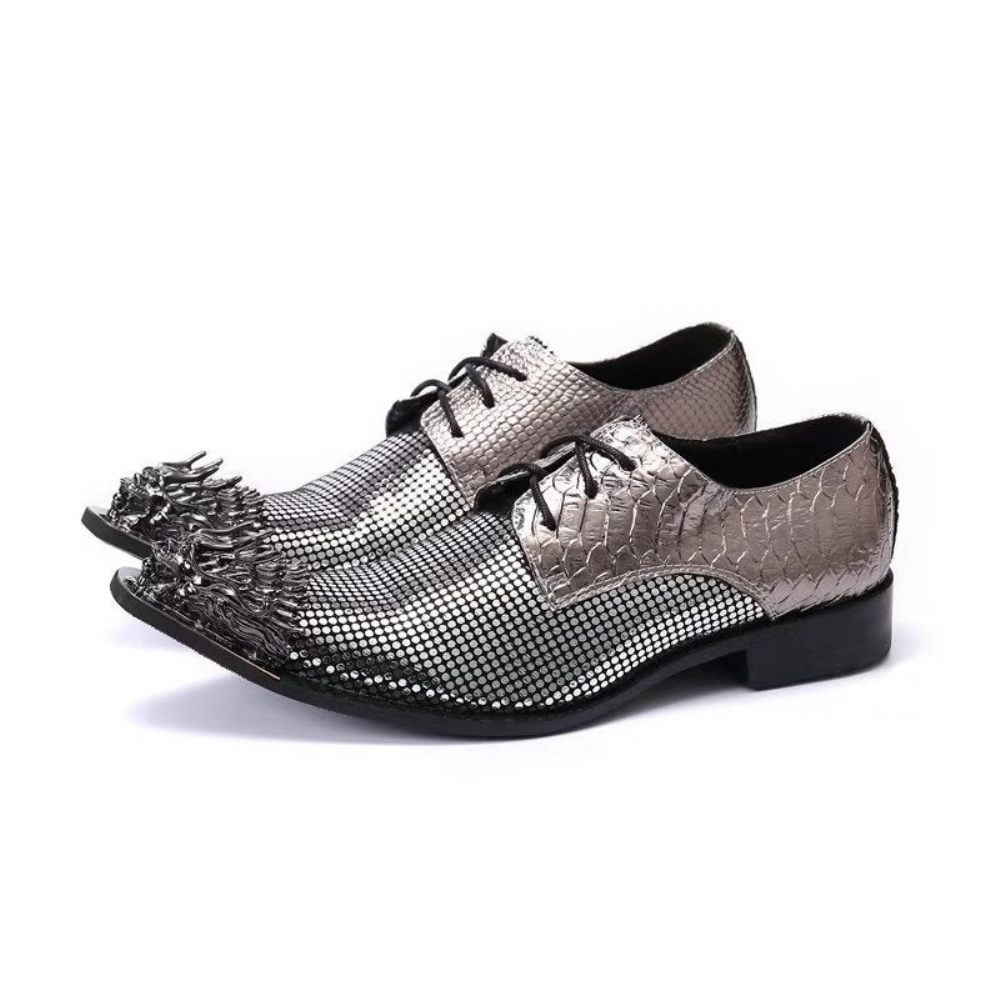 Chaussures Formelles Pour Hommes Derbies Cuir Véritable À Motif Exotique Somptueux - Gris