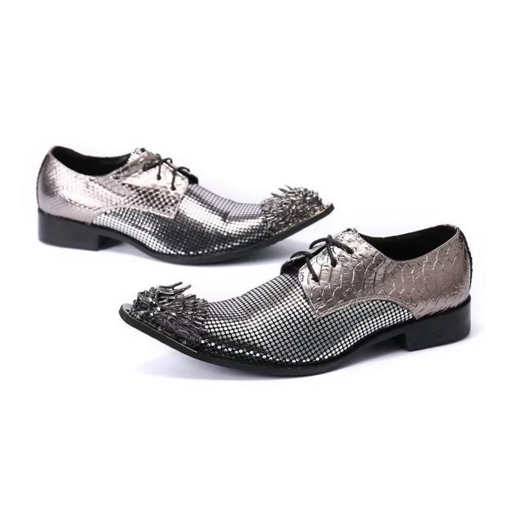 Chaussures Formelles Pour Hommes Derbies Cuir Véritable À Motif Exotique Somptueux - Gris