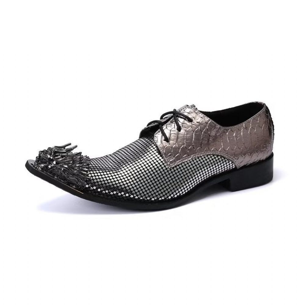 Chaussures Formelles Pour Hommes Derbies Cuir Véritable À Motif Exotique Somptueux - Gris