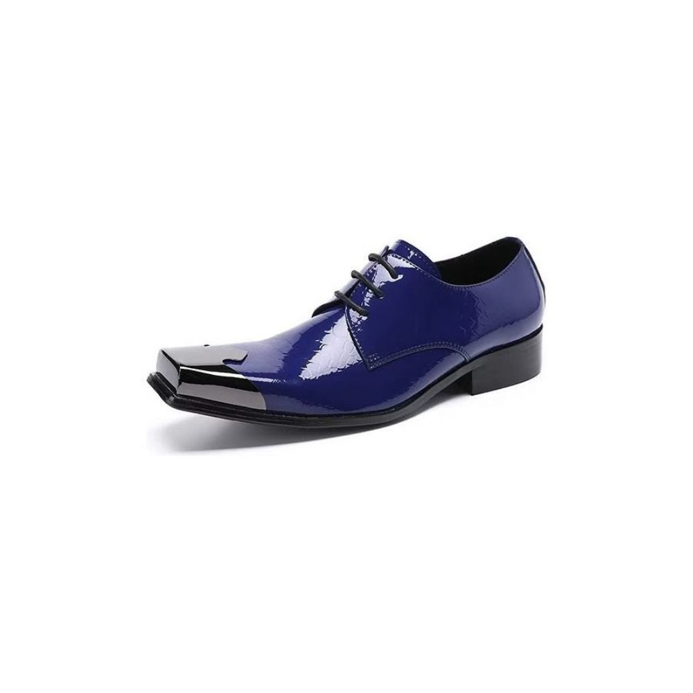 Chaussures Formelles Pour Hommes Derbies Cuir Véritable À Texture Croco Luxe - Bleu