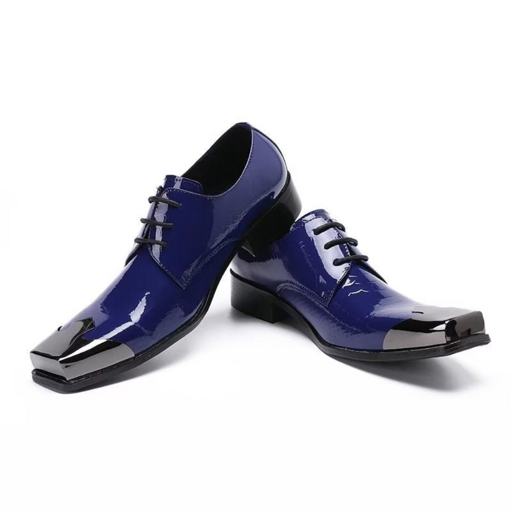 Chaussures Formelles Pour Hommes Derbies Cuir Véritable À Texture Croco Luxe - Bleu