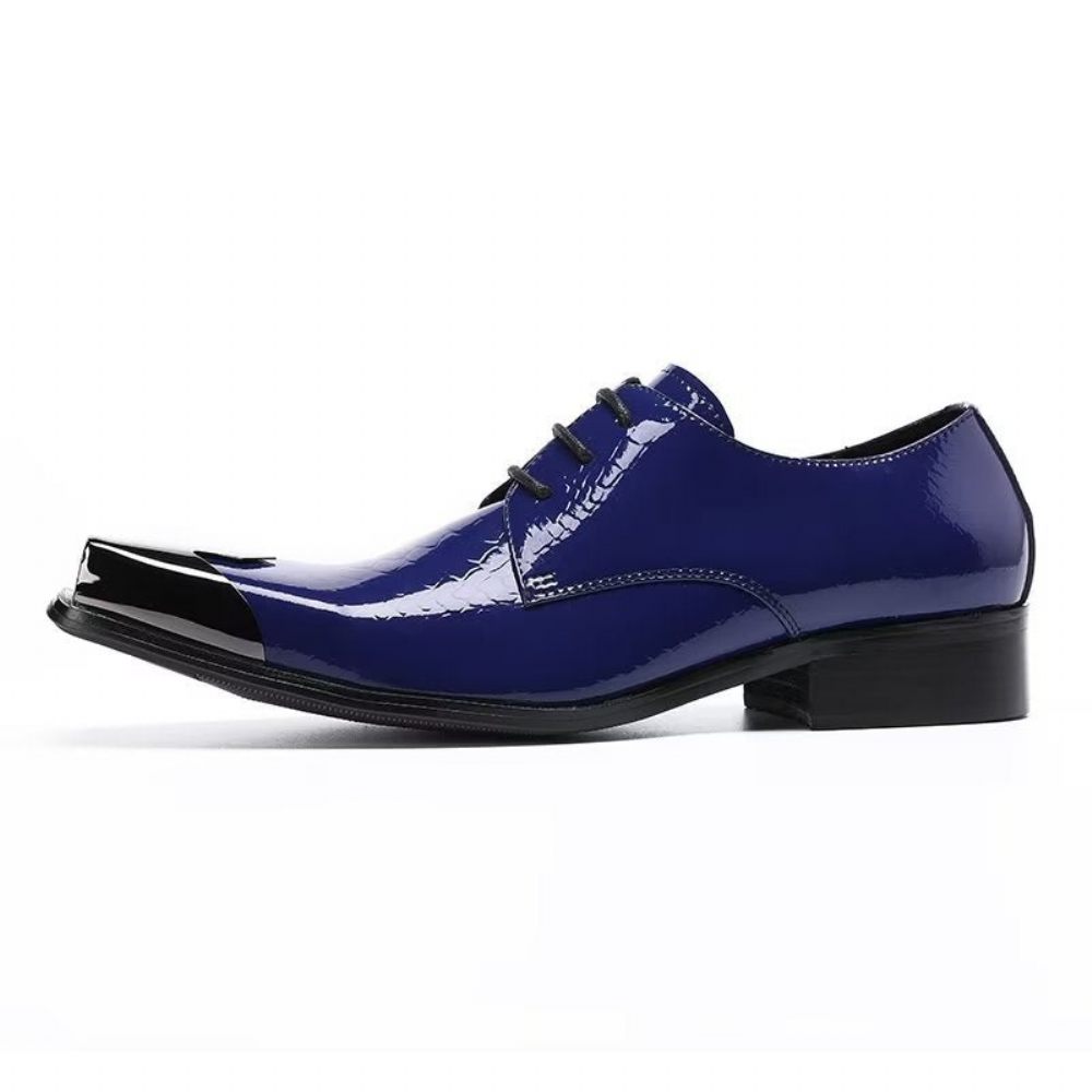 Chaussures Formelles Pour Hommes Derbies Cuir Véritable À Texture Croco Luxe - Bleu