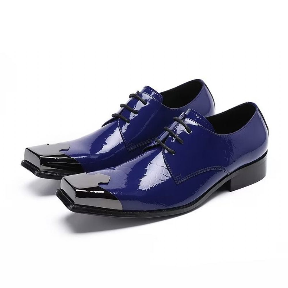 Chaussures Formelles Pour Hommes Derbies Cuir Véritable À Texture Croco Luxe - Bleu