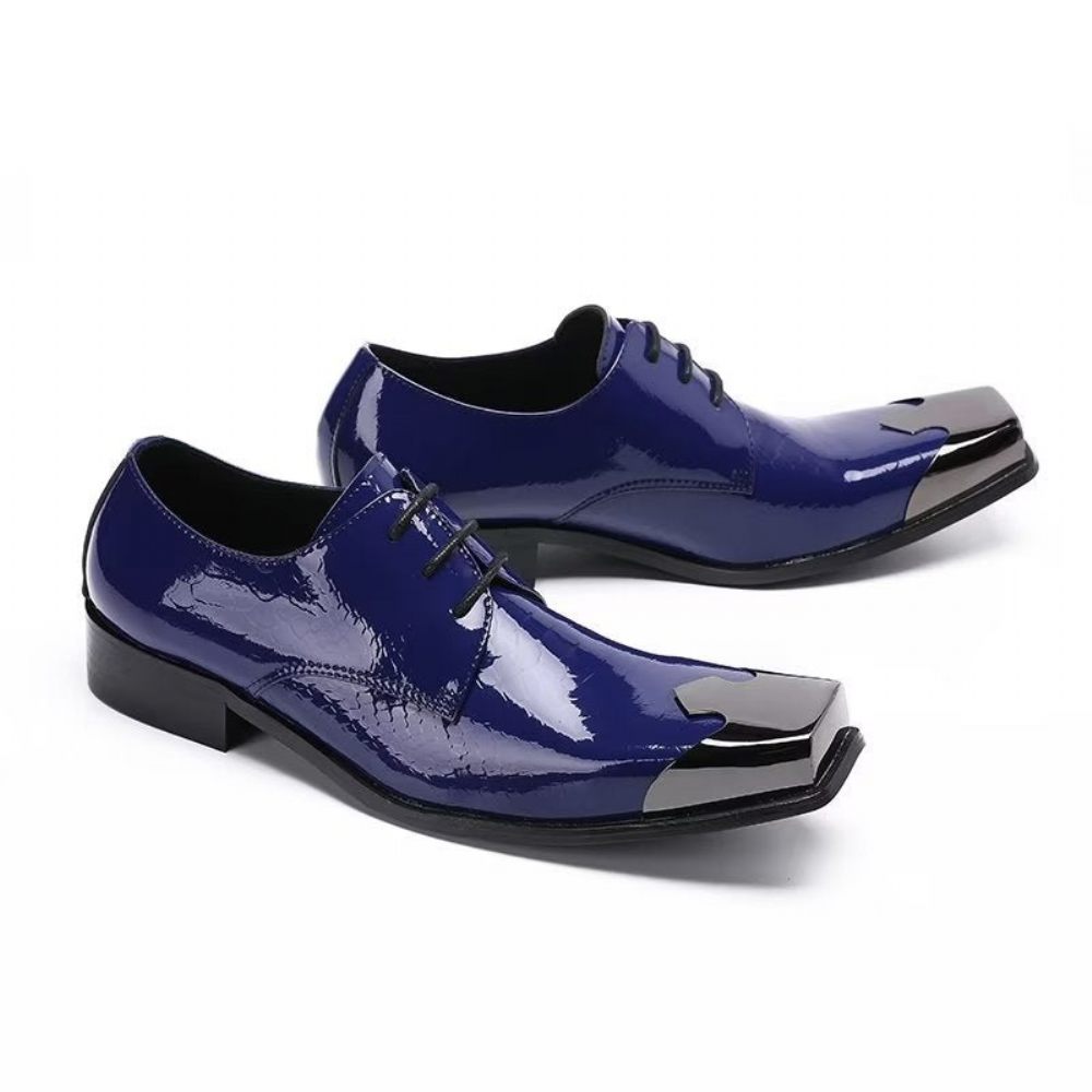 Chaussures Formelles Pour Hommes Derbies Cuir Véritable À Texture Croco Luxe - Bleu