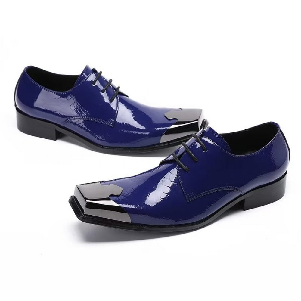 Chaussures Formelles Pour Hommes Derbies Cuir Véritable À Texture Croco Luxe - Bleu