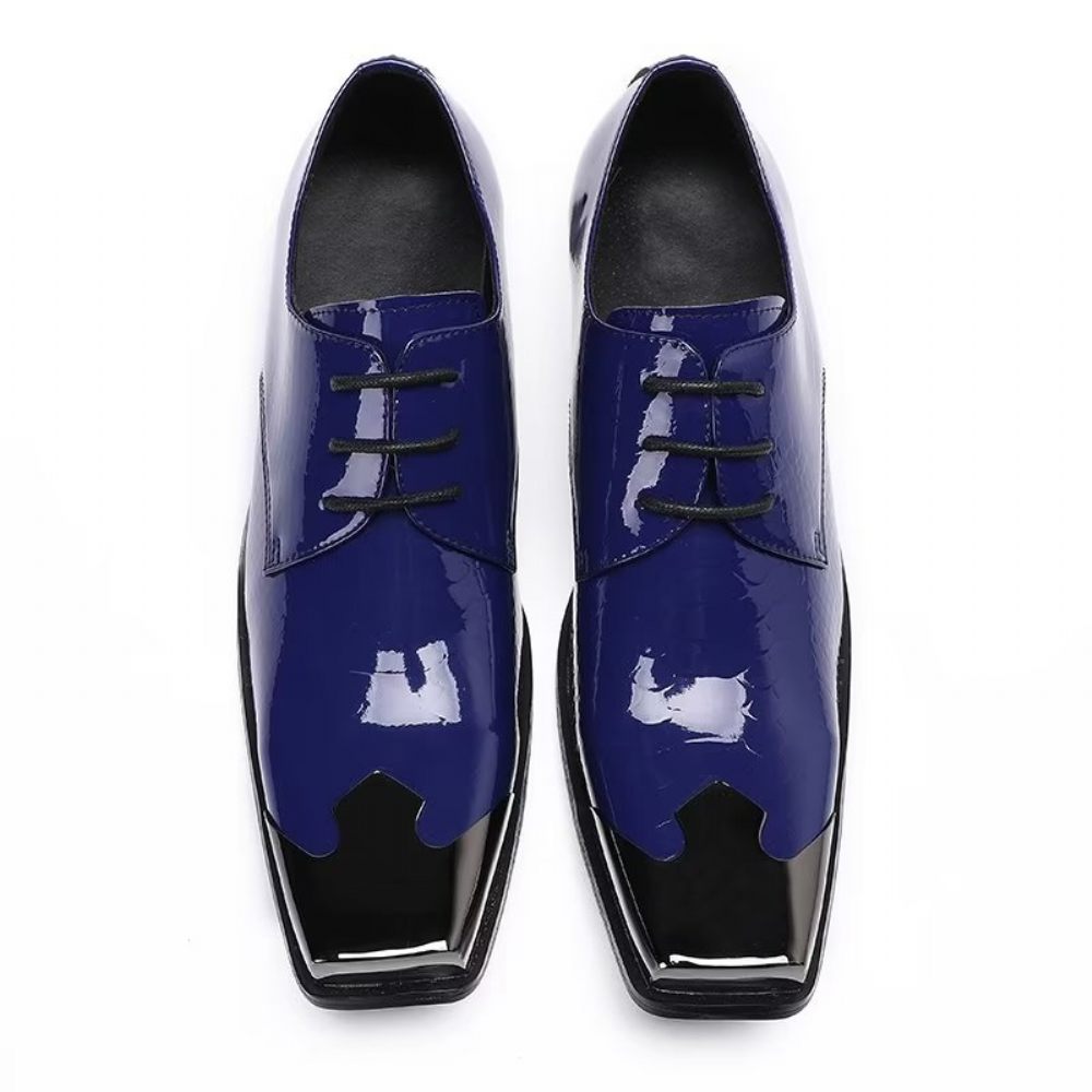 Chaussures Formelles Pour Hommes Derbies Cuir Véritable À Texture Croco Luxe - Bleu