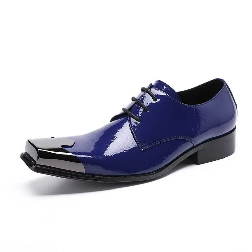 Chaussures Formelles Pour Hommes Derbies Cuir Véritable À Texture Croco Luxe - Bleu