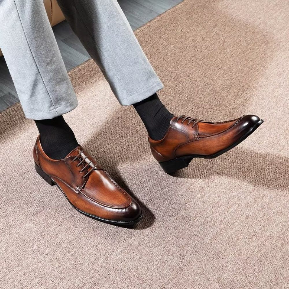 Chaussures Formelles Pour Hommes Derbies À Lacets Habillées - Café