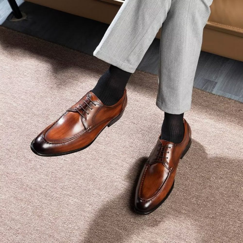 Chaussures Formelles Pour Hommes Derbies À Lacets Habillées - Café