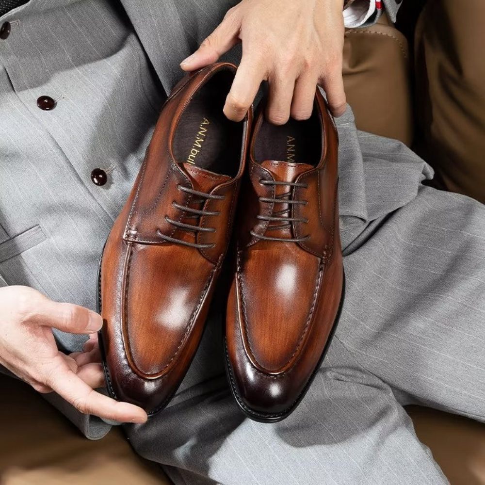 Chaussures Formelles Pour Hommes Derbies À Lacets Habillées - Café