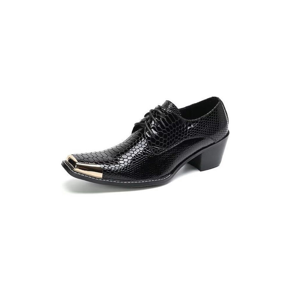 Chaussures Formelles Pour Hommes Derbies Luxe Cuir Exotique À Bout Carré - Noir