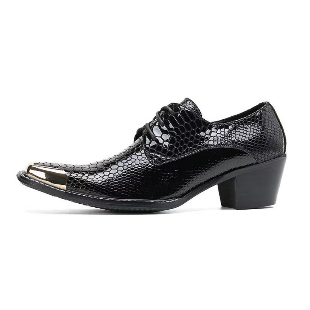 Chaussures Formelles Pour Hommes Derbies Luxe Cuir Exotique À Bout Carré - Noir