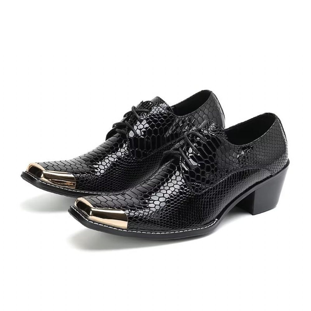 Chaussures Formelles Pour Hommes Derbies Luxe Cuir Exotique À Bout Carré - Noir