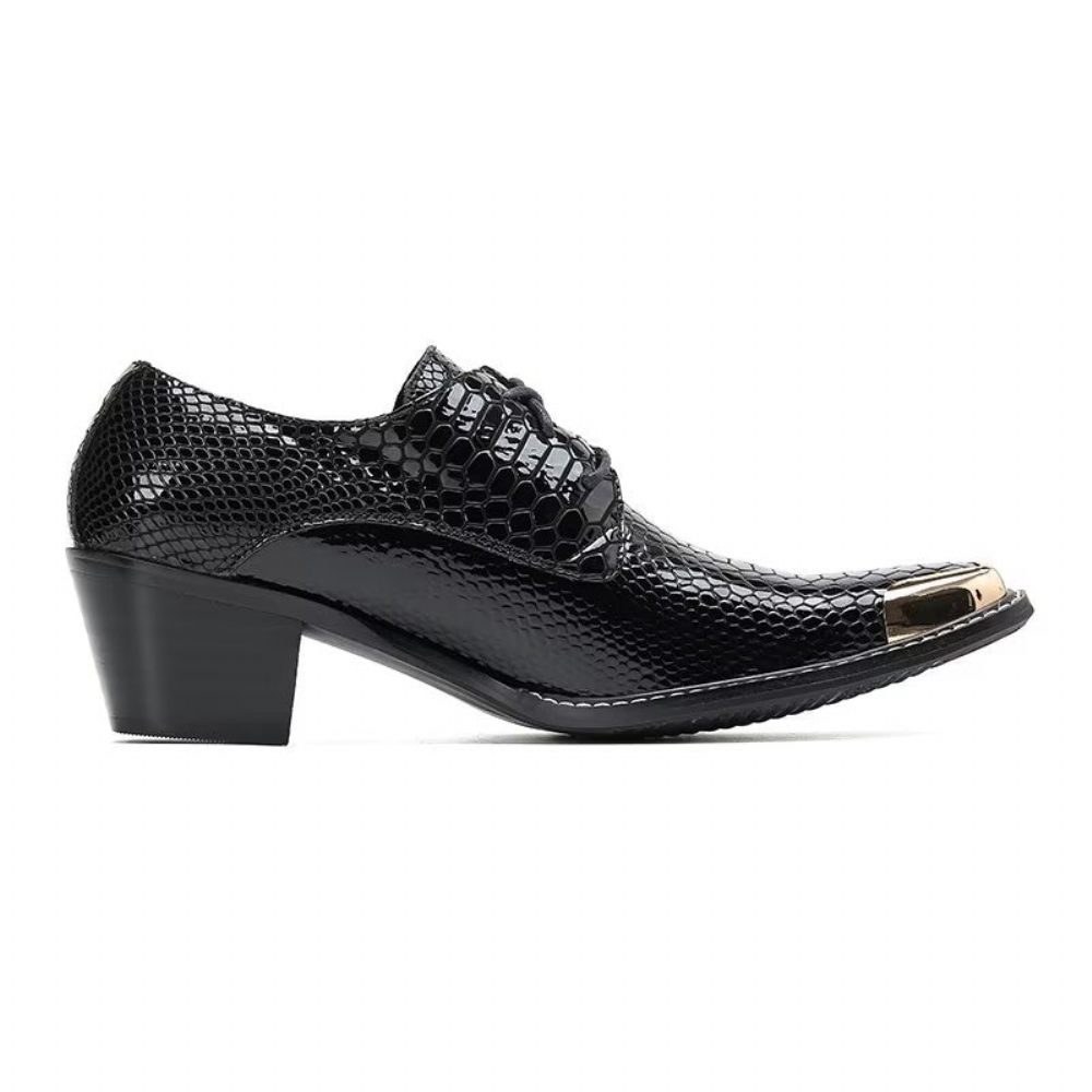 Chaussures Formelles Pour Hommes Derbies Luxe Cuir Exotique À Bout Carré - Noir