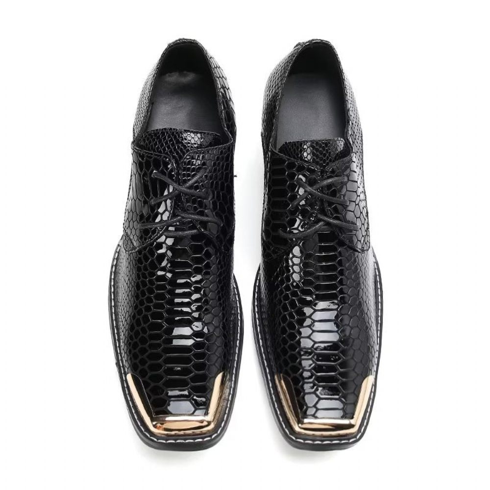 Chaussures Formelles Pour Hommes Derbies Luxe Cuir Exotique À Bout Carré - Noir