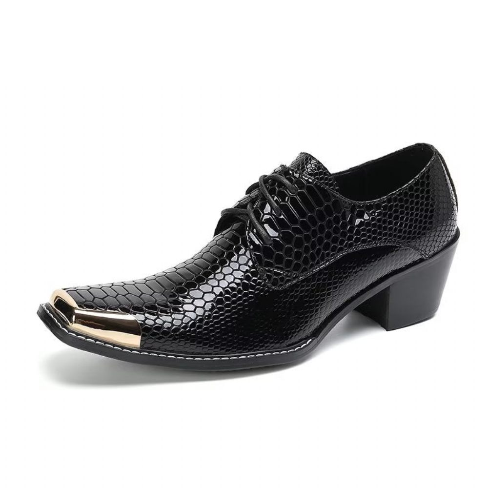 Chaussures Formelles Pour Hommes Derbies Luxe Cuir Exotique À Bout Carré - Noir