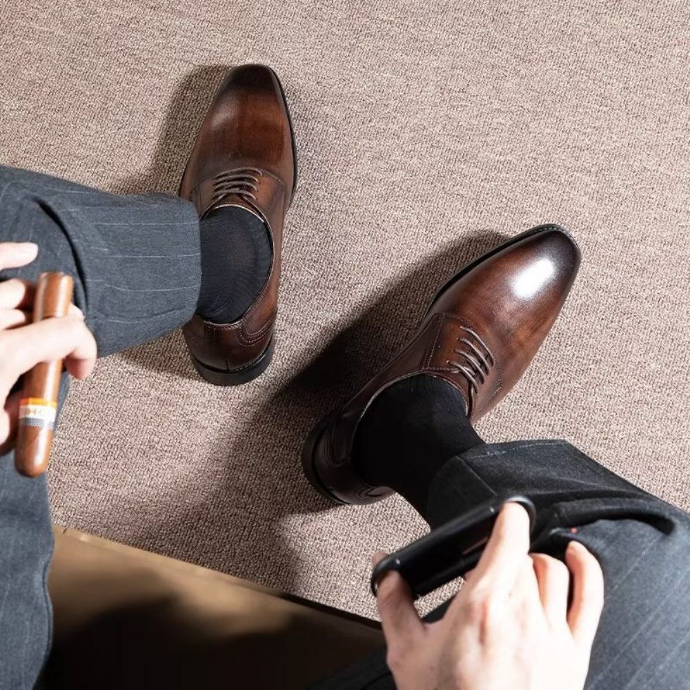 Chaussures Formelles Pour Hommes Derbies À Motif Exquis Habillées - Café