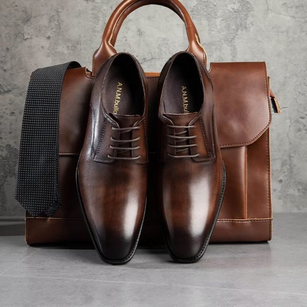 Chaussures Formelles Pour Hommes Derbies À Motif Exquis Habillées - Café