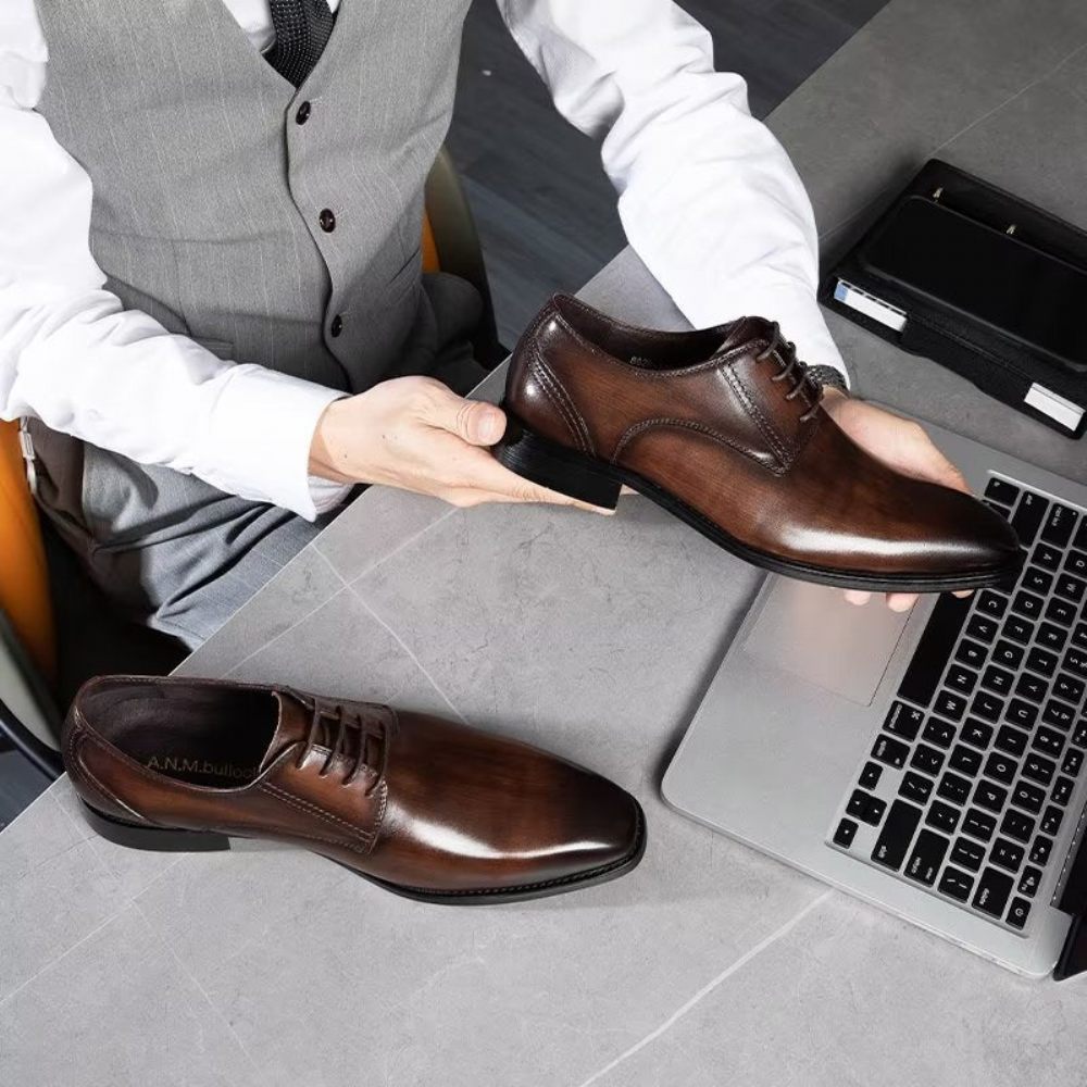 Chaussures Formelles Pour Hommes Derbies À Motif Exquis Habillées - Café